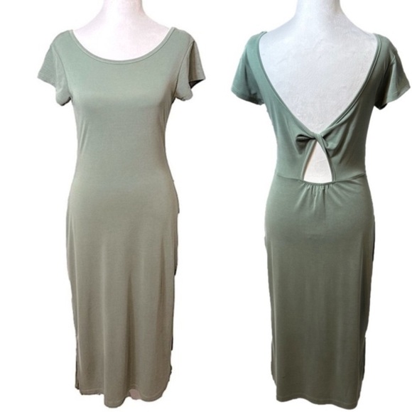 Z Supply NWT green midi dress cap sleeves open back twist detail womens sz XS - Picture 1 of 10